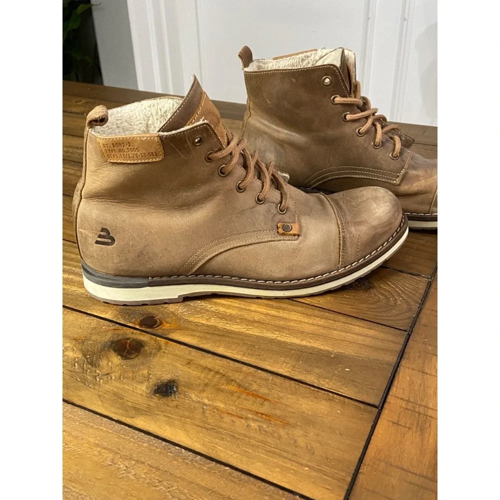 Bullboxer Gelos Men's Boots Size 13 Brown Leather Cap Toe Fur Lined Portugal